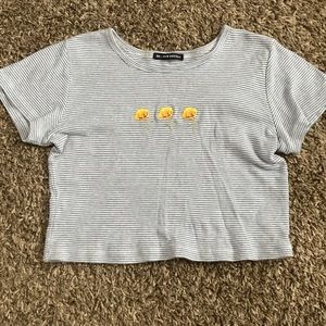 Brandy Melville Hailie tee white and blue stripped with poppies